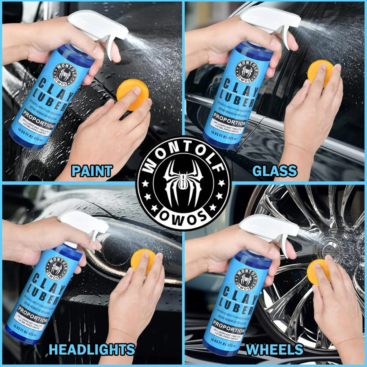 Car Clay Bars Auto Detailing and Clay Luber Synthetic Lubricant Kit, 4 ...