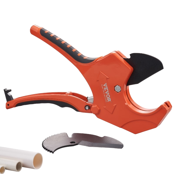 VEVOR PVC Pipe Cutter, 0-2-1/2" O.D. Ratcheting PVC Pipe Cutter, Heavy Duty Tube Cutting Tool with Spare SK5 Blade for PVC, CPVC, PP-R, PEX, PE, Rubber Hoses